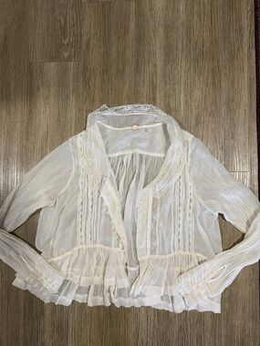 Free People Ivory Ruffle Lace Women's Top L